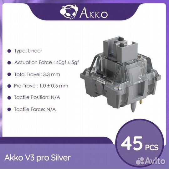 Свитчи для клавиатуры akko v3 silver pro 45шт