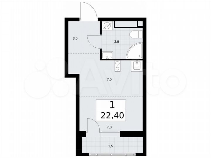 Квартира-студия, 22,4 м², 6/9 эт.