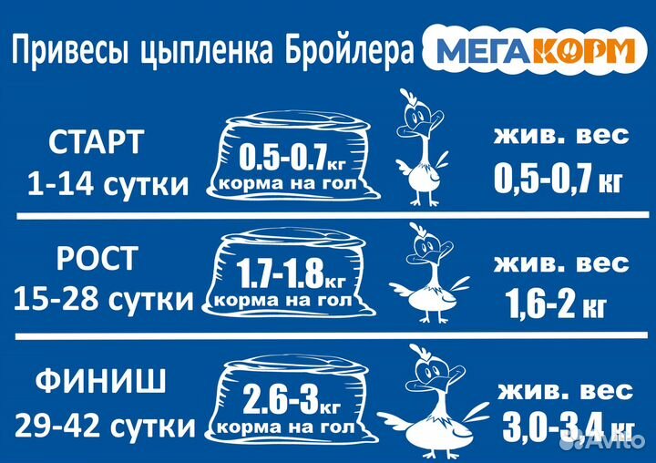 Комбикорм мегакорм для Бройлеров Старт Рост Финиш