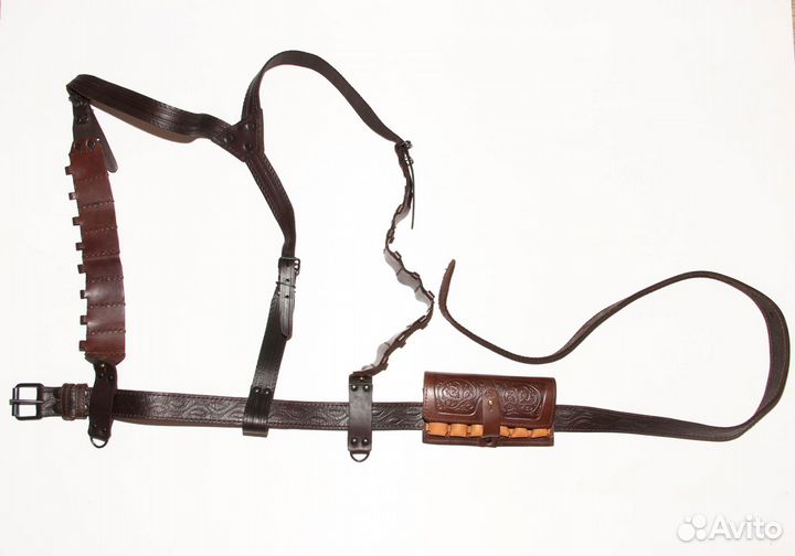 Кожаный ремень патронташ портупея 20к/16к/12к/7,62