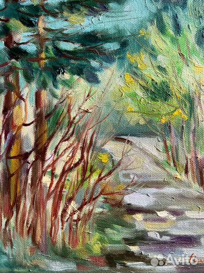 Картина маслом с пейзажем весна холст