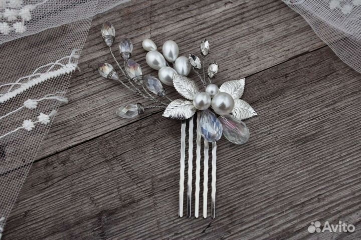 Гребень и шпилька ручной наботы для невесты