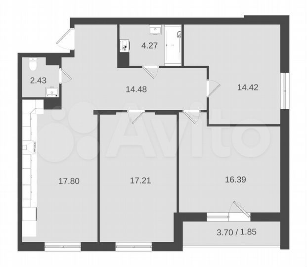 3-к. квартира, 88,7 м², 11/16 эт.