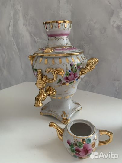 Самовар Гжель розовая