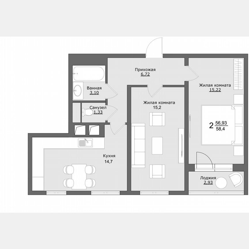 3-к. квартира, 58,3 м², 9/9 эт.