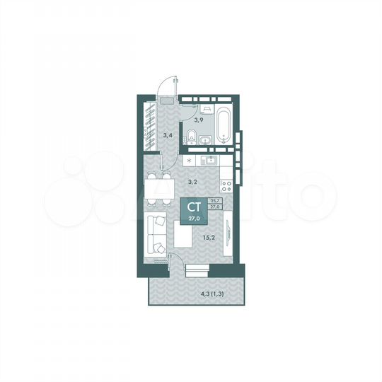 Квартира-студия, 27 м², 9/16 эт.
