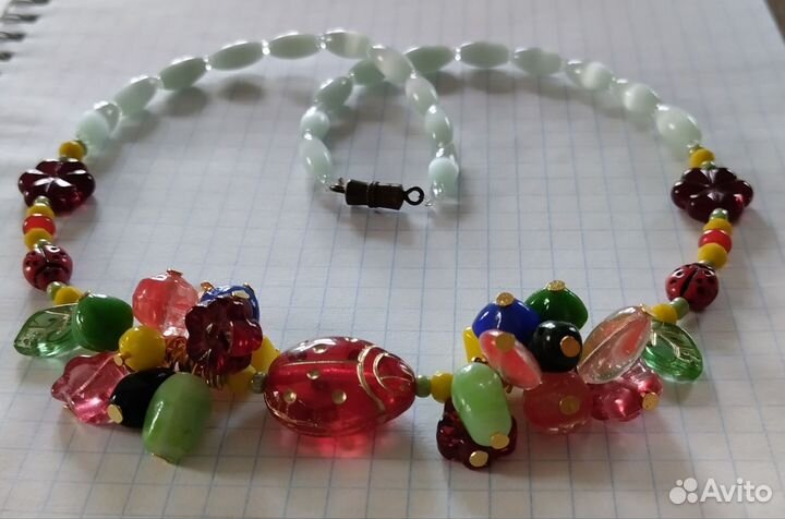 Колье винтаж фрукты, цветы стекло Чехословакия