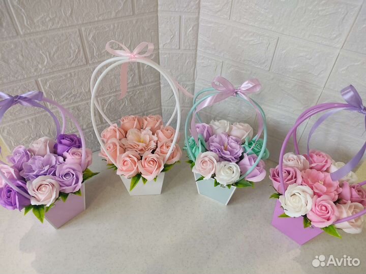 Корзинки, букет из мыльных роз