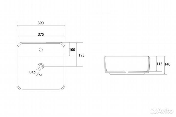 Раковина накладная abber Rechteck AC2215 белая