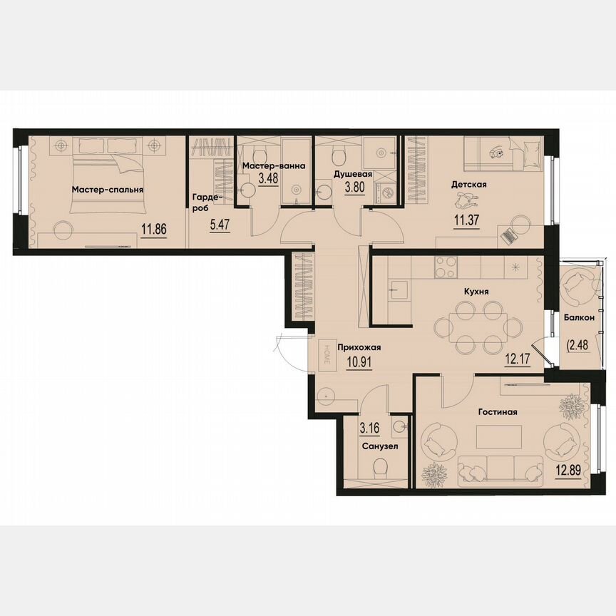 3-к. квартира, 76,4 м², 1/12 эт.
