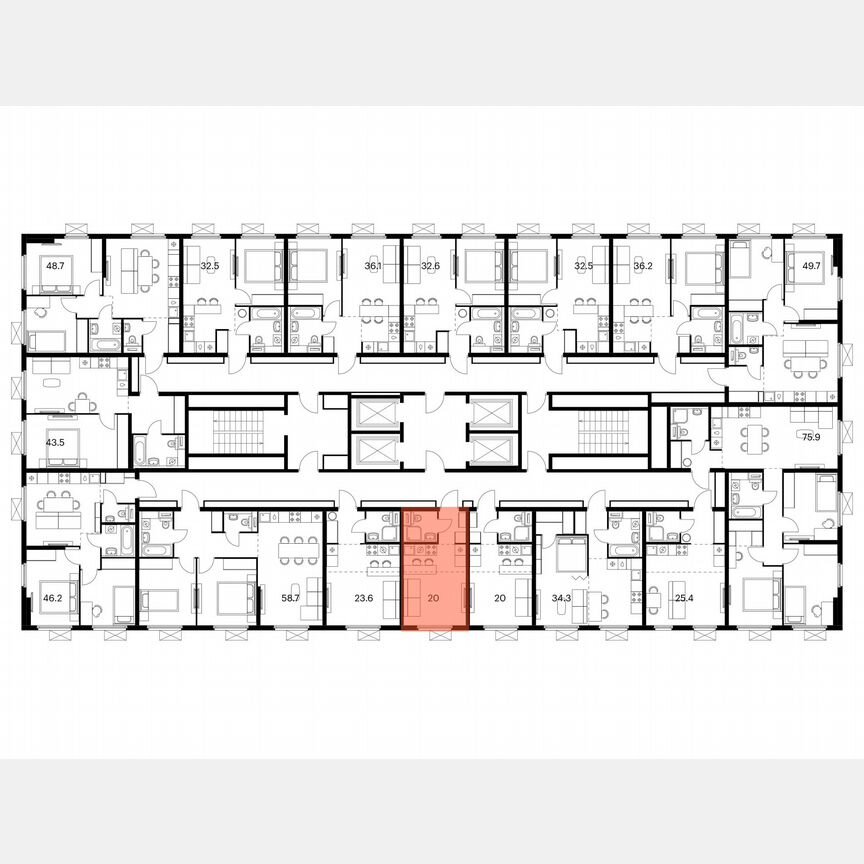 Квартира-студия, 20 м², 18/25 эт.