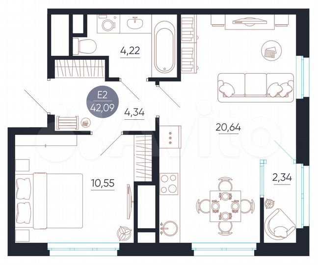 1-к. квартира, 42,1 м², 2/25 эт.