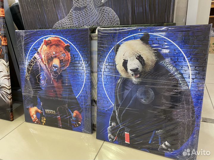 Картины медведь и панда в кимоно