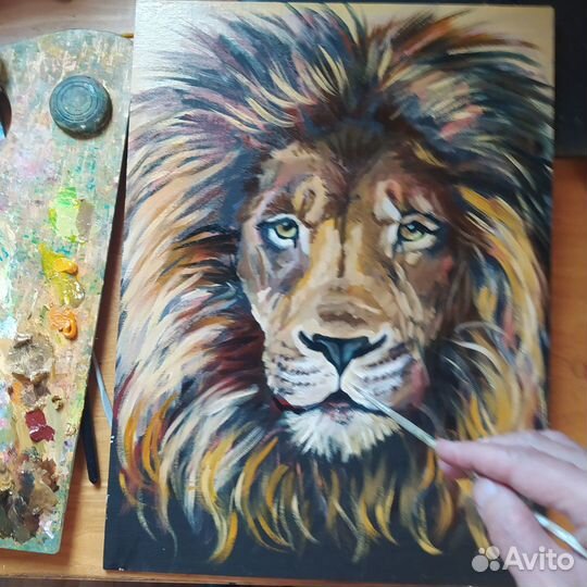 Картина маслом Лев 30х40