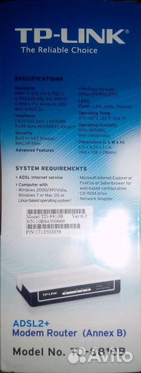 Adsl2+ модем роутер TP-link TD-8810B