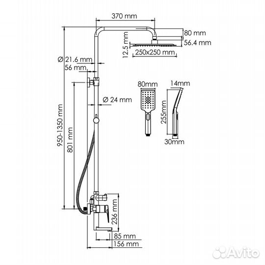 Душевая система Wasserkraft A155.198.201.BG