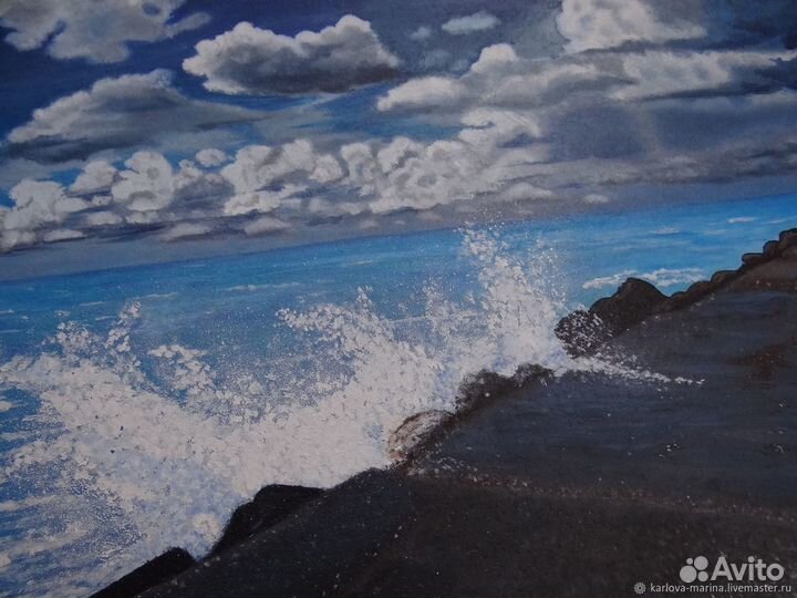 Картина маслом море, прибой