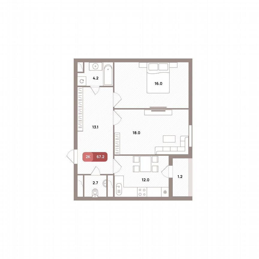 2-к. квартира, 67,7 м², 27/32 эт.