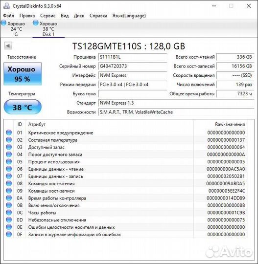 SSD M.2 NVMe Transcend MTE110S 128Gb