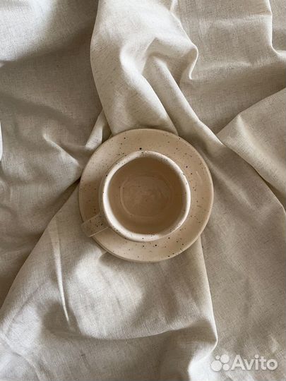 Кружка керамическая с блюдцем. Ручная работа
