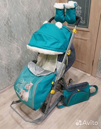 Санки коляска Ника с большими колёсами