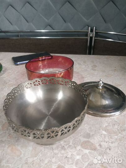 Ваза конфетница цветное стекло СССР