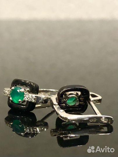 Серьги с зеленым агатом натуральным Aquamarine