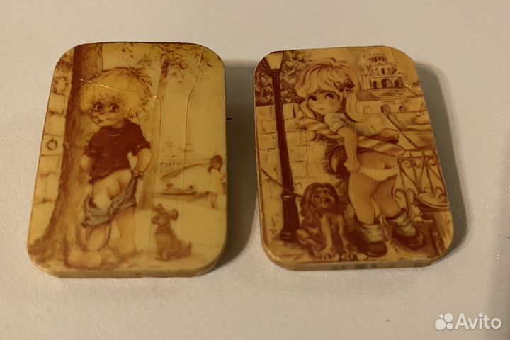 Значки, деревянные, винтаж