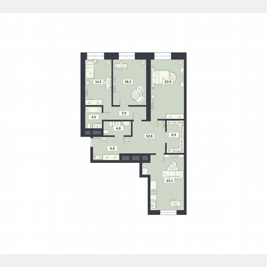 3-к. квартира, 125,7 м², 15/27 эт.