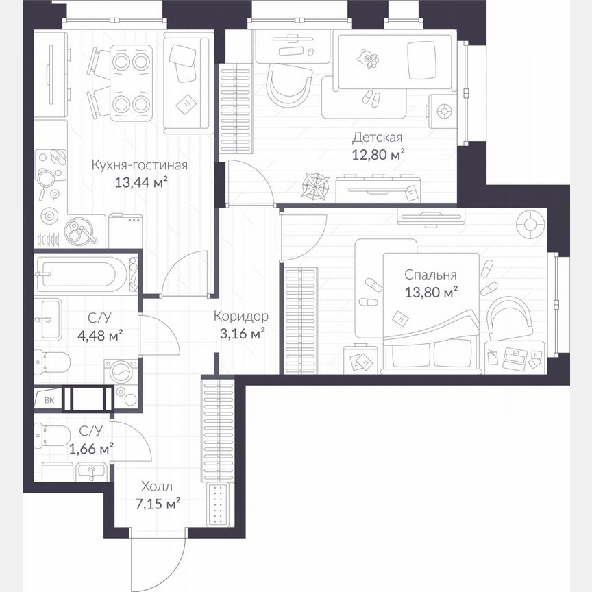 2-к. квартира, 56,5 м², 3/11 эт.