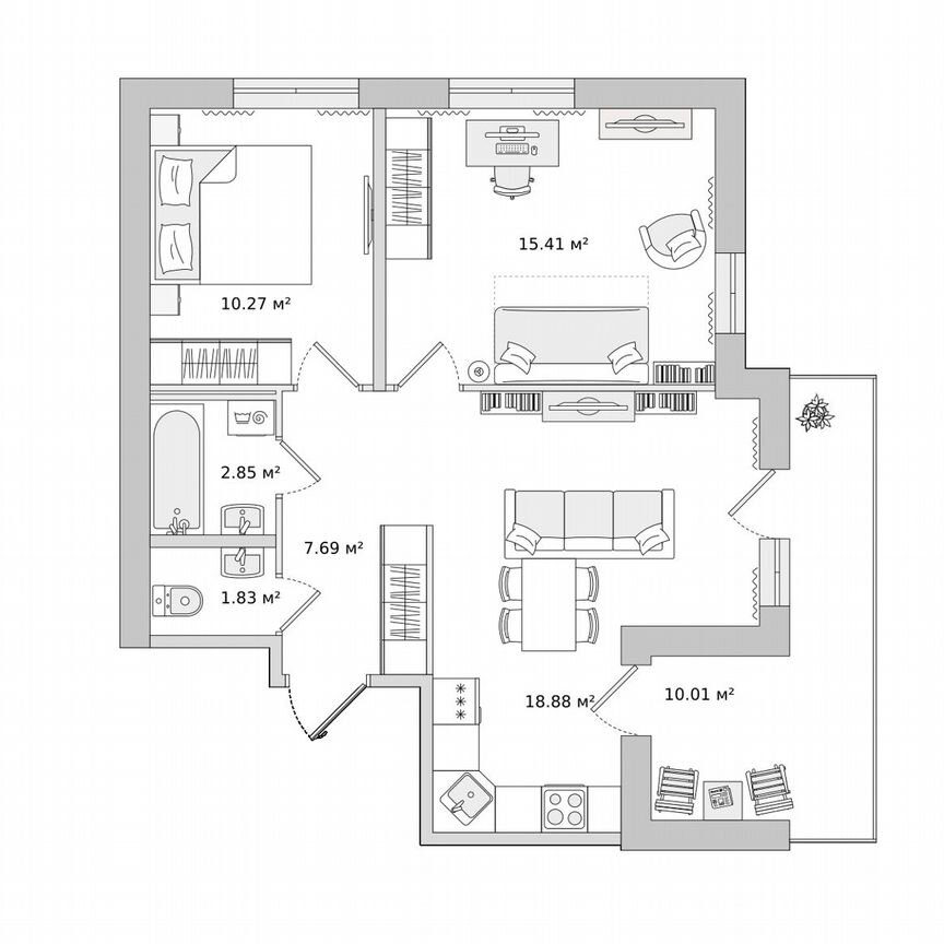 2-к. квартира, 66,9 м², 16/23 эт.