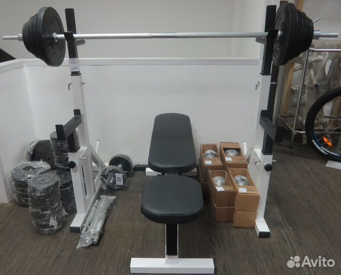 Силовой комплекс стойка+штанга 75,5кг - новый