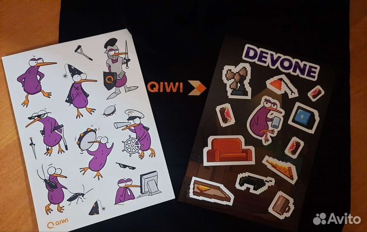 Qiwi набор мерча стикер носки тапки блокнот шопер