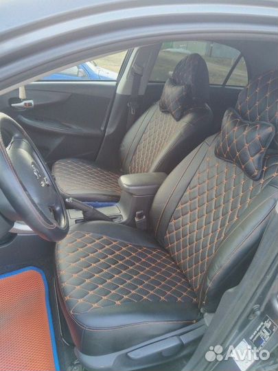 Чехлы toyota corolla 150 экокожа с оранжевым Франт