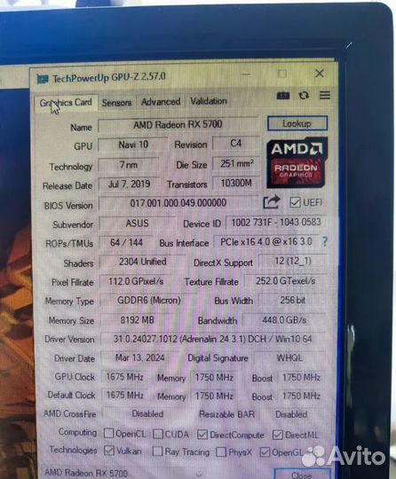 Видеокарта asus AMD Radeon RX5700 dual EVO