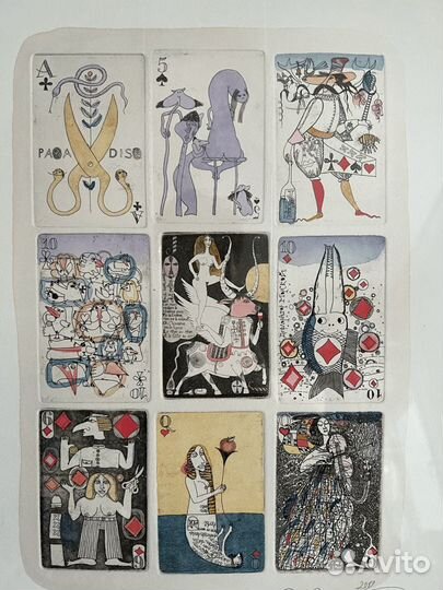 Офорт с ручной раскраской. Пасьянс