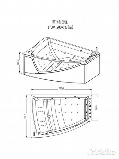 Акриловая ванна Orans 120x170 L 65109l0 с гидрома