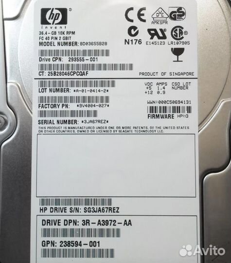 Жесткий диск HP BD03655B28 36,4Gb Fibre Channel 3