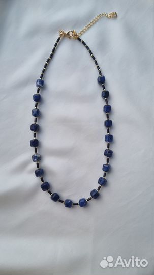 Колье (чокер) из содалита и чёрного агата