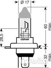 Лампа osram галогеновая H4 P43T-38 60W