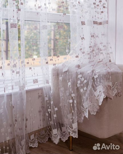 Тюль Мона пудра готовый на окна пошив
