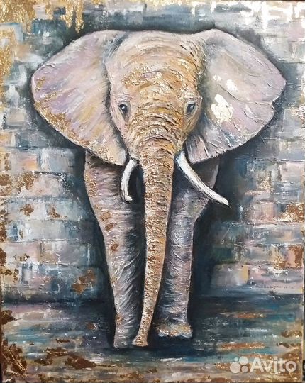 Картина интерьерная с поталью Слон