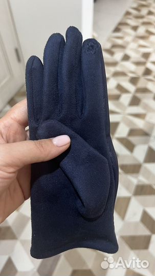 Перчатки женские кожанные, синие.Новые