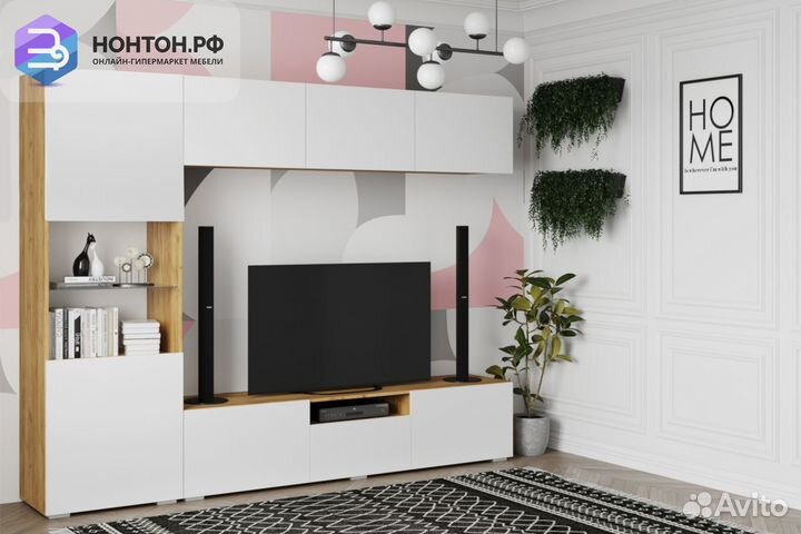 Стенка Стенфорд дуб крафт золотой / матовая белый