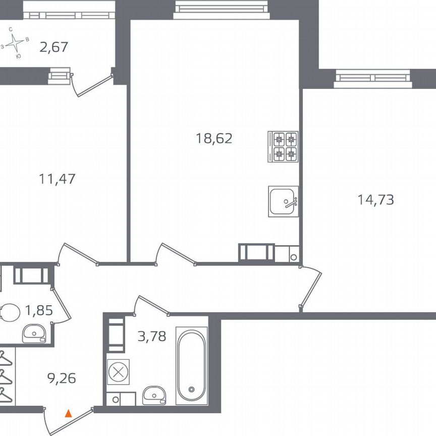 2-к. квартира, 61,1 м², 6/17 эт.