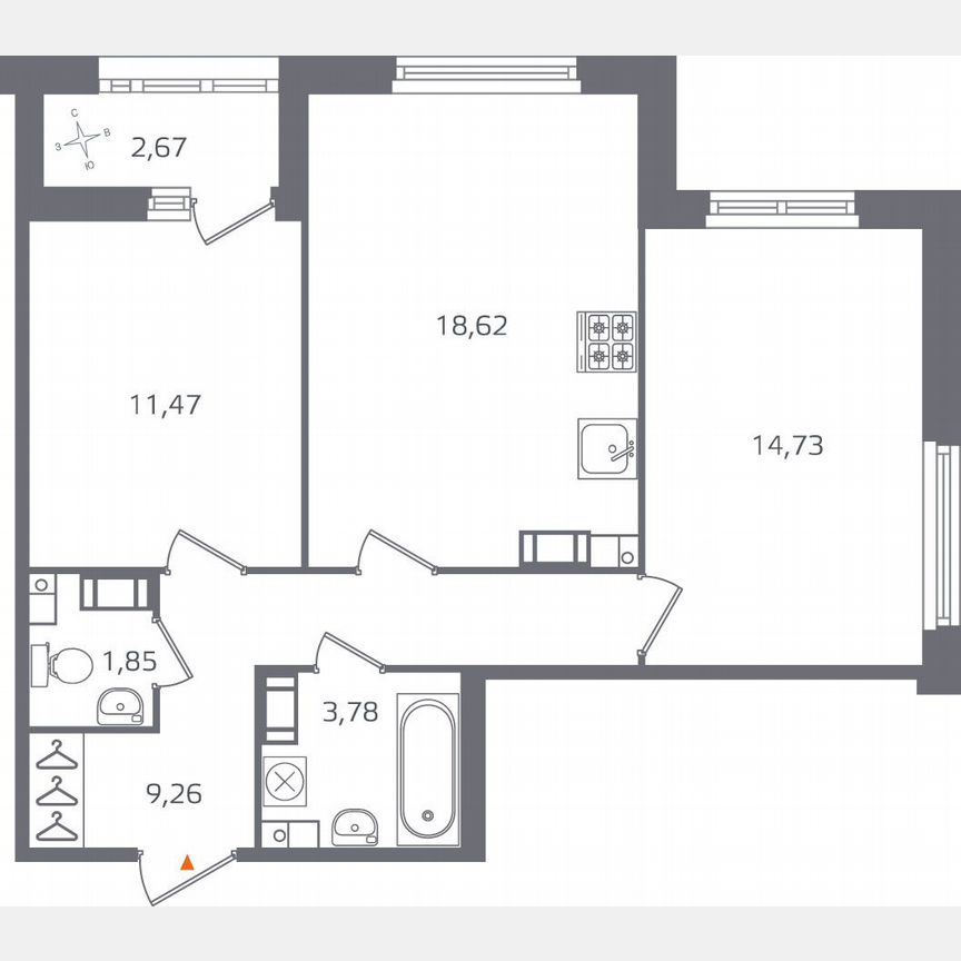 2-к. квартира, 61,1 м², 6/17 эт.
