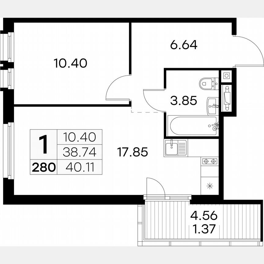 1-к. квартира, 40,1 м², 14/15 эт.