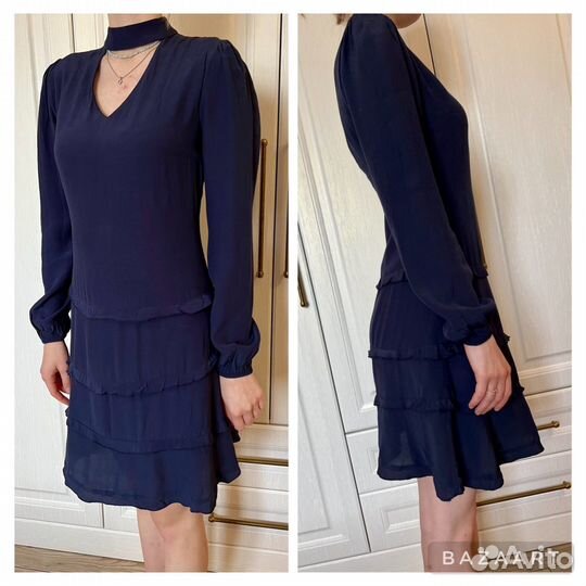 Платье длинный рукав синее 44S