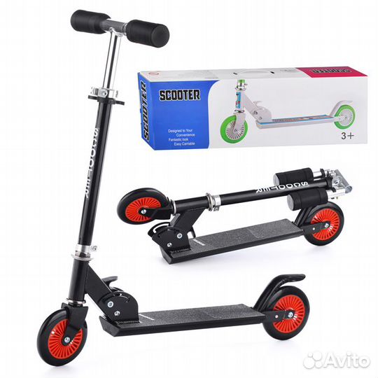 Новый Самокат 2-х колёсный, черный, PU до 50 кг