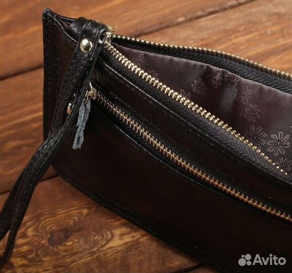 Кошелёк кожа чёрный на молнии Новый